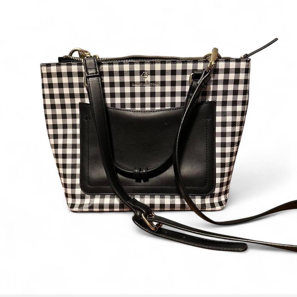 Nanette Lepore Black and White Checkered Gingham Crossbody Bag Vegan Leather